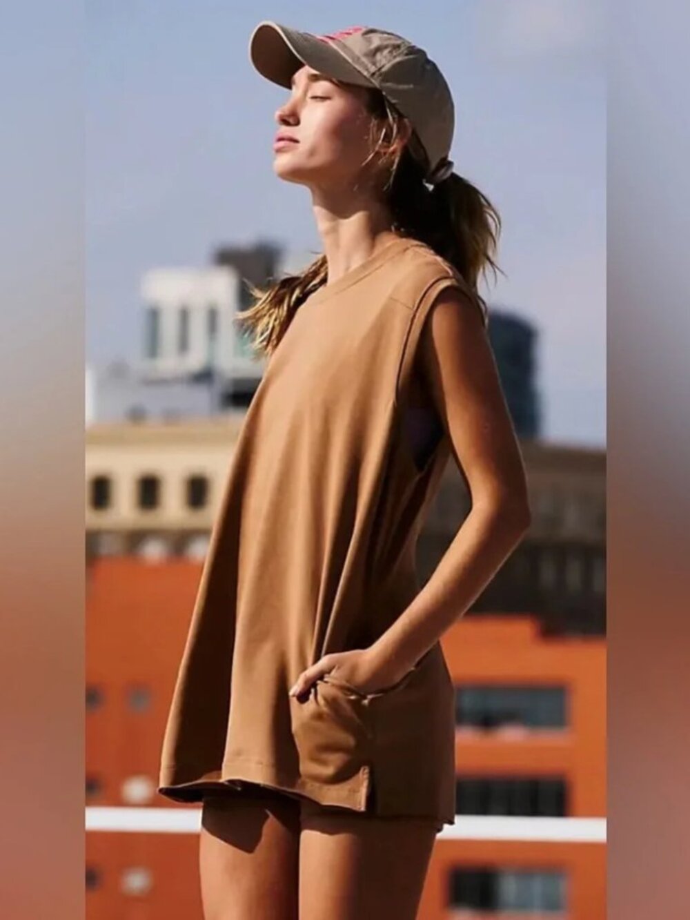 Free People Movement NWT Camel Brown Crewneck Oversized Tank Top